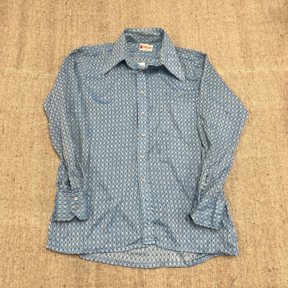 Vintage Miller Button Up Shirt Mens Large Blue 1970s Long Sleeve Canada